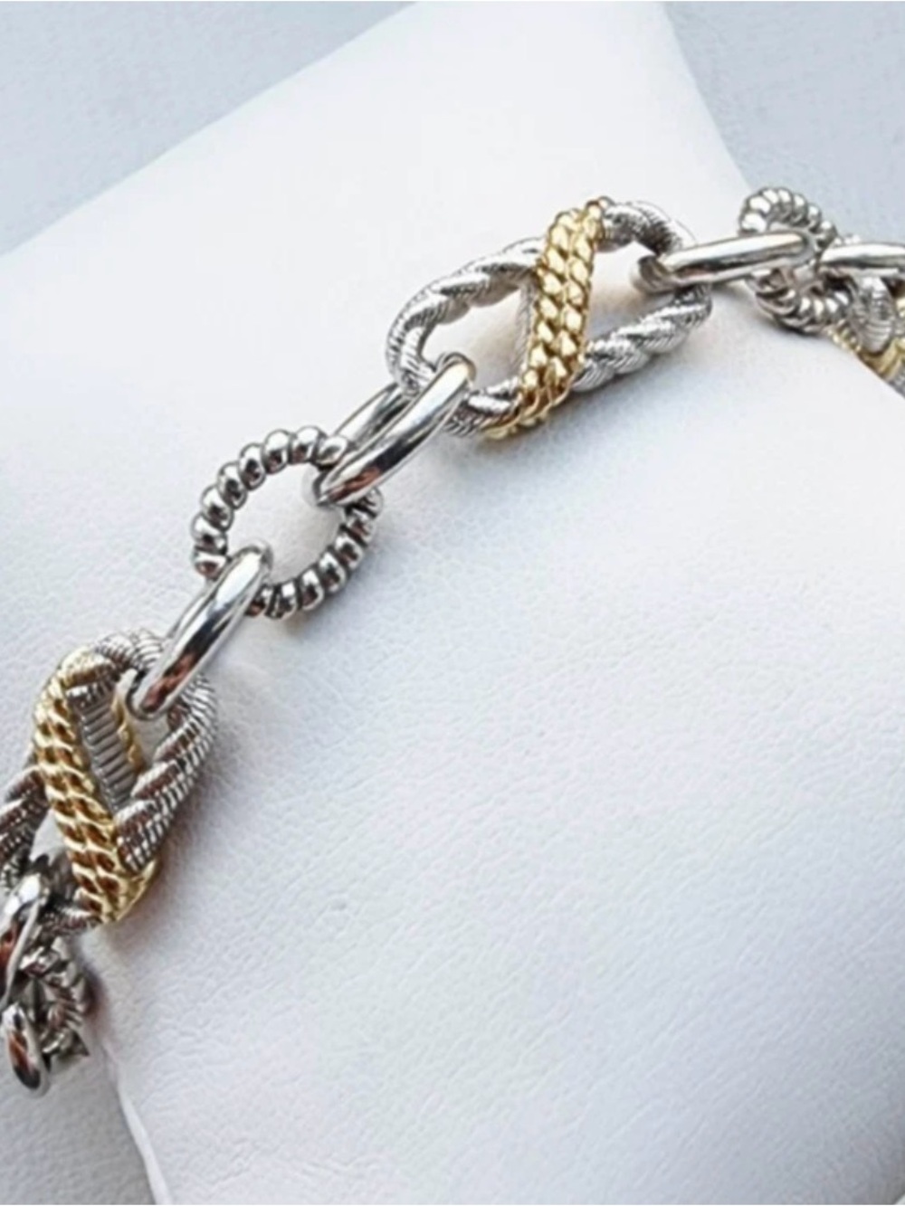 Judith Ripka 925 Sterling Two-Tone Fleur-de-Lis Charm Bracelet 8” 29g CZ - Picture 15 of 15